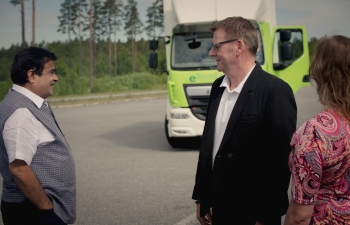 India's Minister of Road Transport, Highways and Shipping Nitin Gadkari visits the Swedish Transport Agency at Roserberg & conducts trails of an electrified road